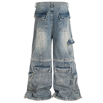 Vintage Washed Wide Leg Cargo Jeans